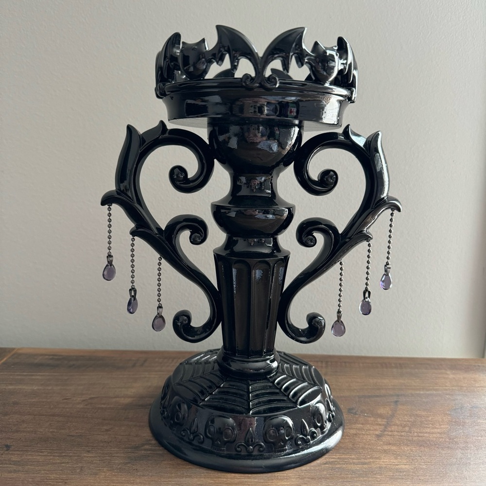 Bath & Body Works Halloween Black Purple Bat‎ Candelabra Candle Pedestal Holder